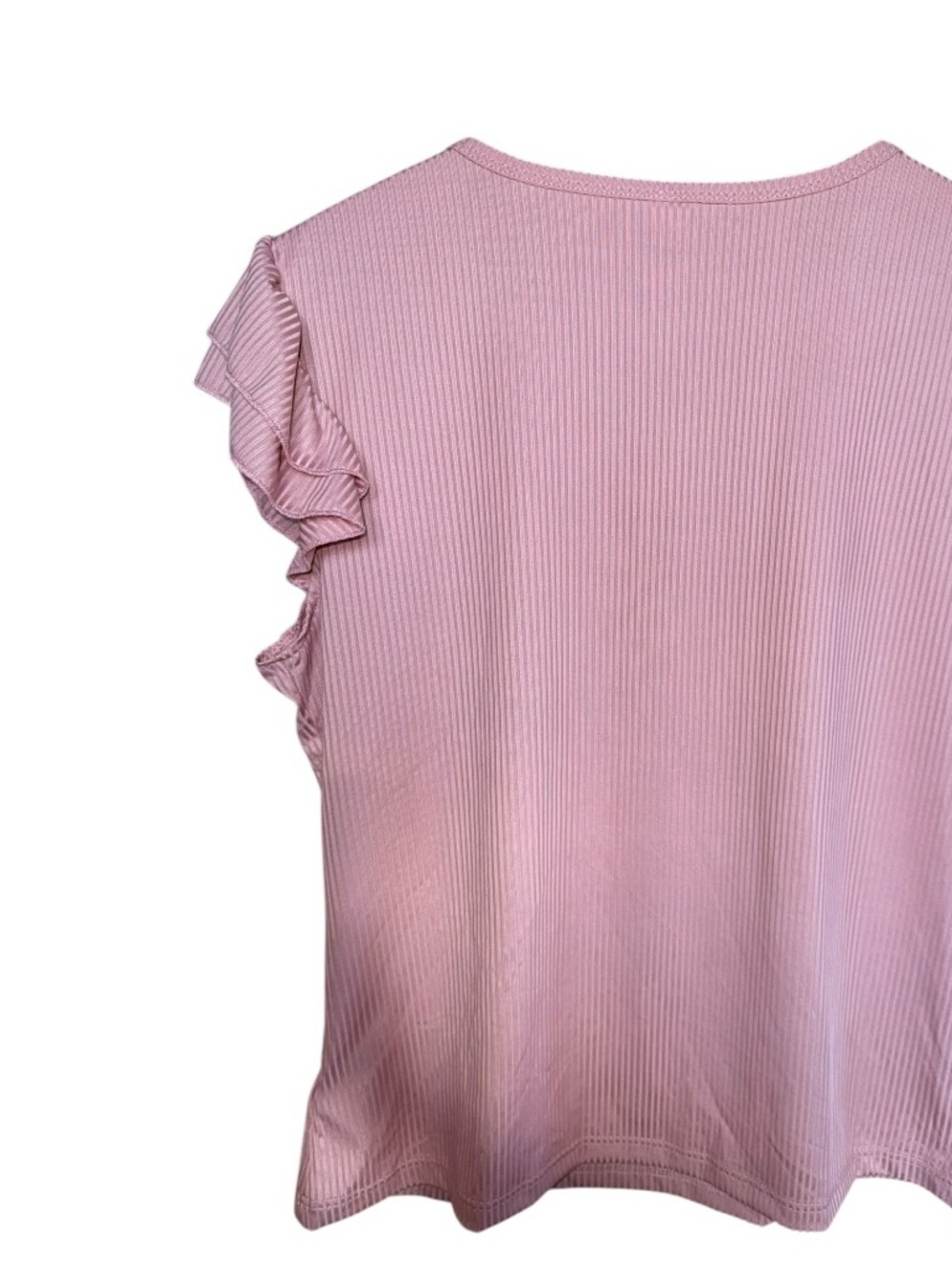 Women’s Pink Ruffle Sleeve V-Neck Top - Picture 2 of 5